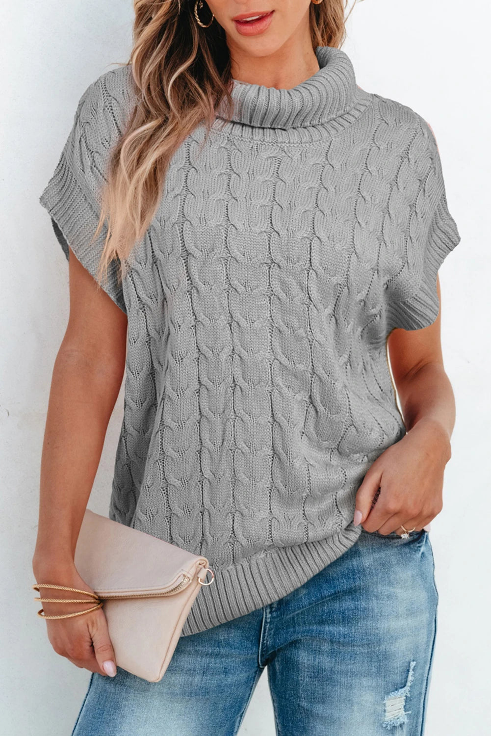 Grey Knit Turtleneck Sleeveless Sweater Size XL