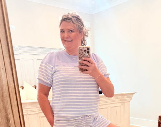 Knit Striped Puffy Sleeve Top- Lavender