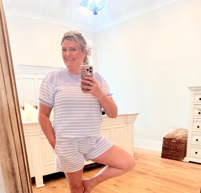 Knit Striped Shorts-Lavender