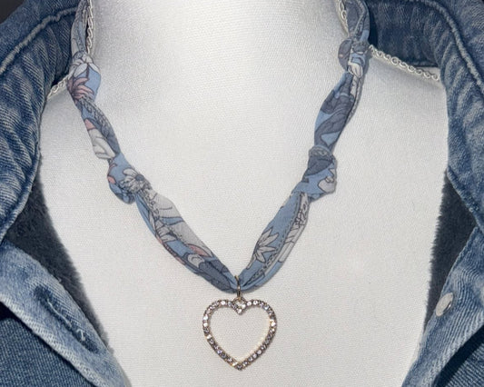 Light Blue Scarf Heart Necklace