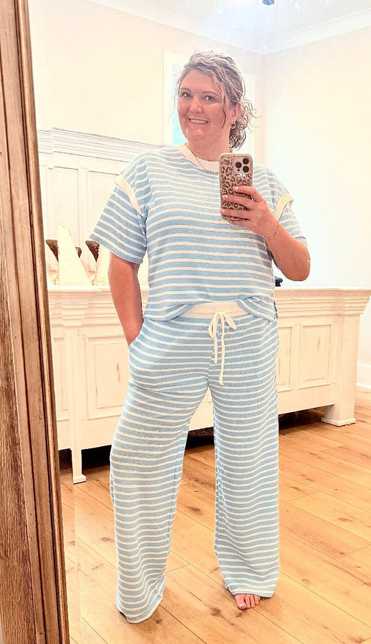 Ocean Blue Knit Striped PANTS