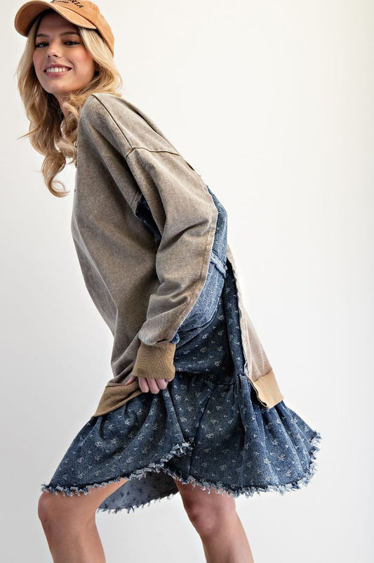 Olive Denim Ruffle Dress