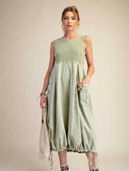 Sage Rib Knit Cargo Maxi Dress