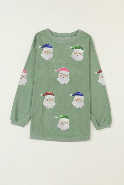 Green Sequin Santa Ribbed Top