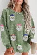 Green Sequin Santa Ribbed Top