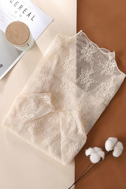 Sheer Lace Long Sleeve-Beige