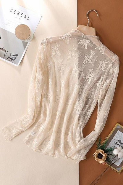 Sheer Lace Long Sleeve-Beige