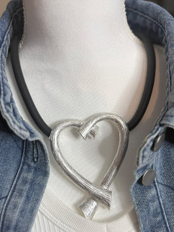 Silver Heart Chunky Necklace
